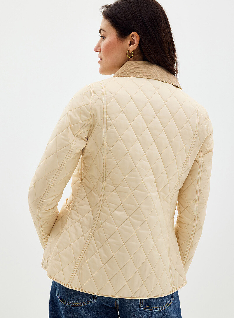 Barbour: La veste matelass&eacute;e col velours Annandale Blanc cass&eacute; pour femme
