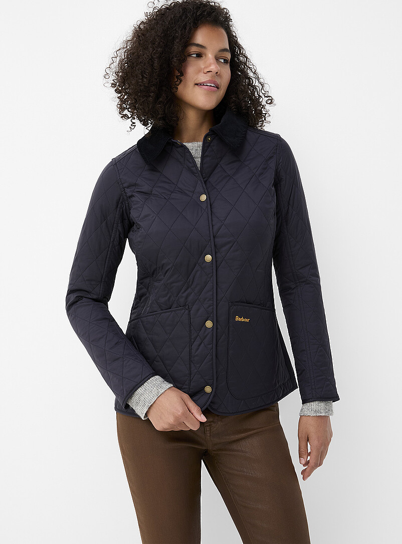 Barbour: La veste matelass&eacute;e col velours Annandale Noir pour femme