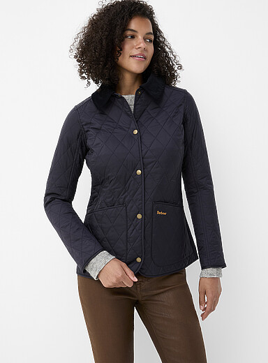 Barbour: La veste matelass&eacute;e col velours Annandale Noir pour femme