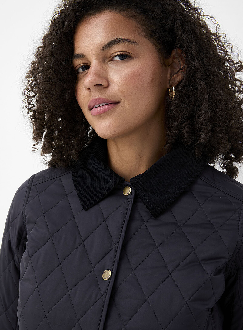 Barbour: La veste matelass&eacute;e col velours Annandale Noir pour femme