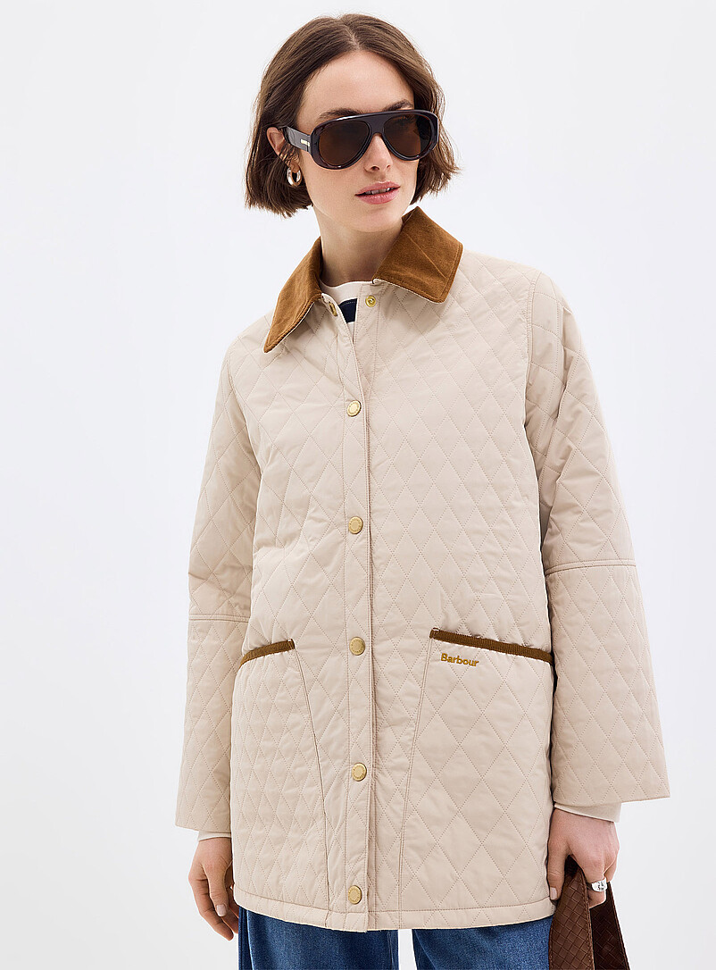 Barbour: La veste matelass&eacute;e losanges Goldmire Blanc cass&eacute; pour femme