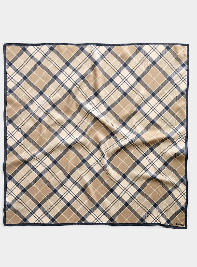 Navy and beige tartan satiny scarf product image (primary)