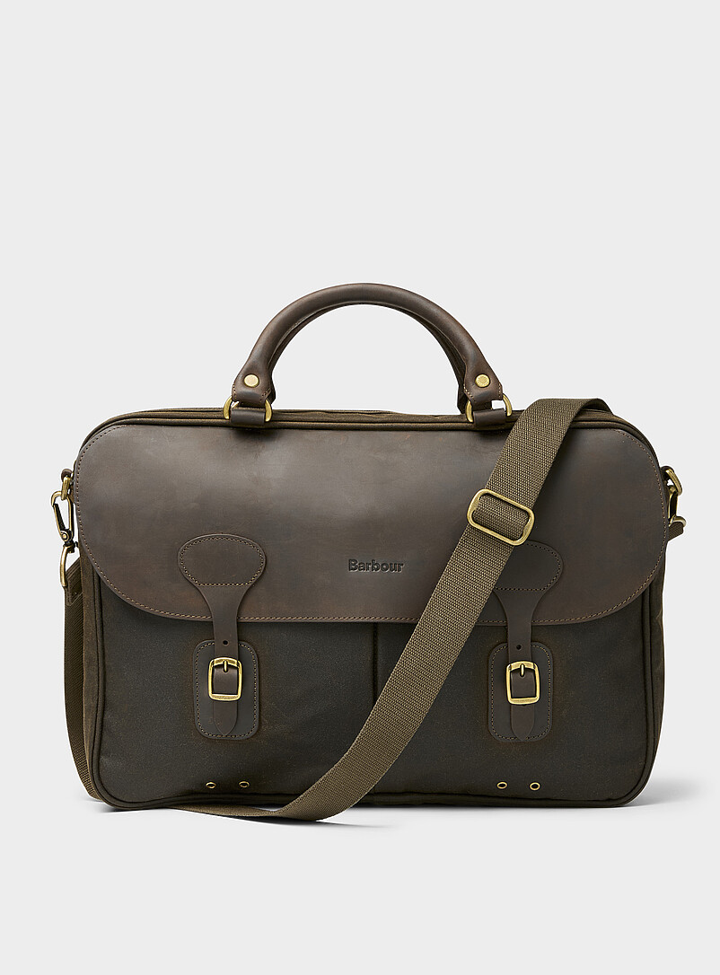 Heritage leather and waxed-cotton briefcase product image (primary)