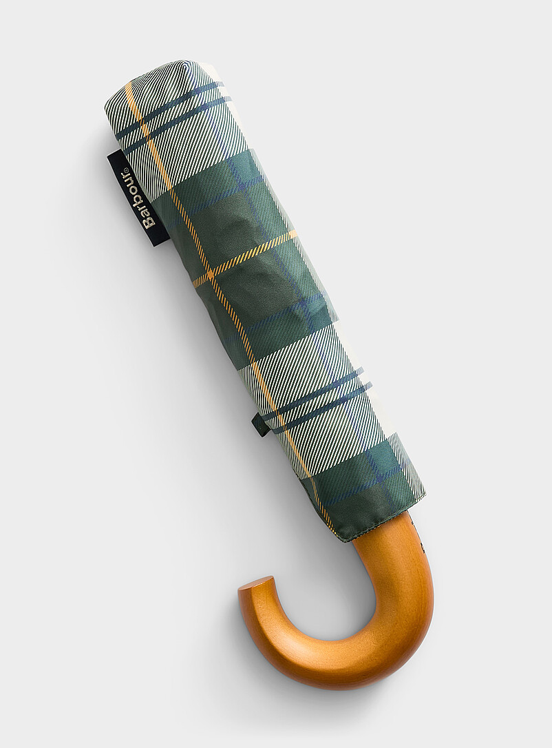 Wooden-handle compact tartan umbrella product image 2