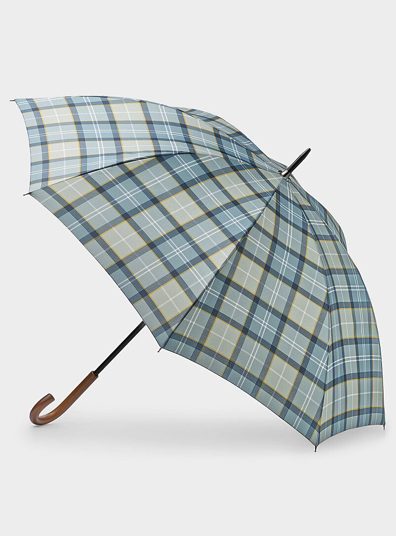 Wooden-handle tartan umbrella product image (primary)