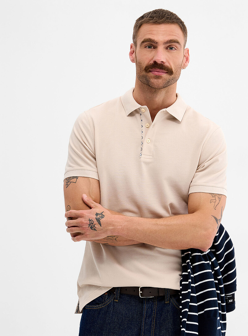 Tartan-Trim Piqué Polo