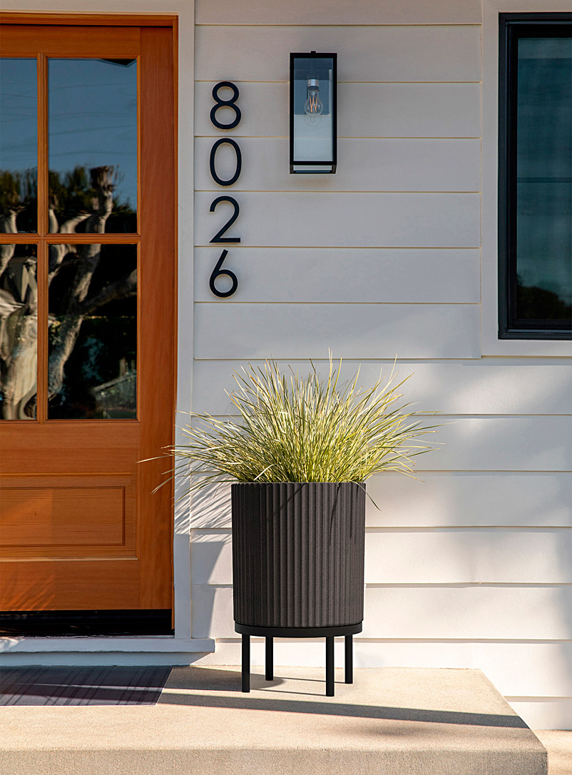 Black Base Grooved Planter 14.75 In At The Opening