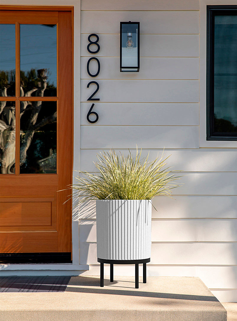 Black Base Grooved Planter 14.75 In At The Opening
