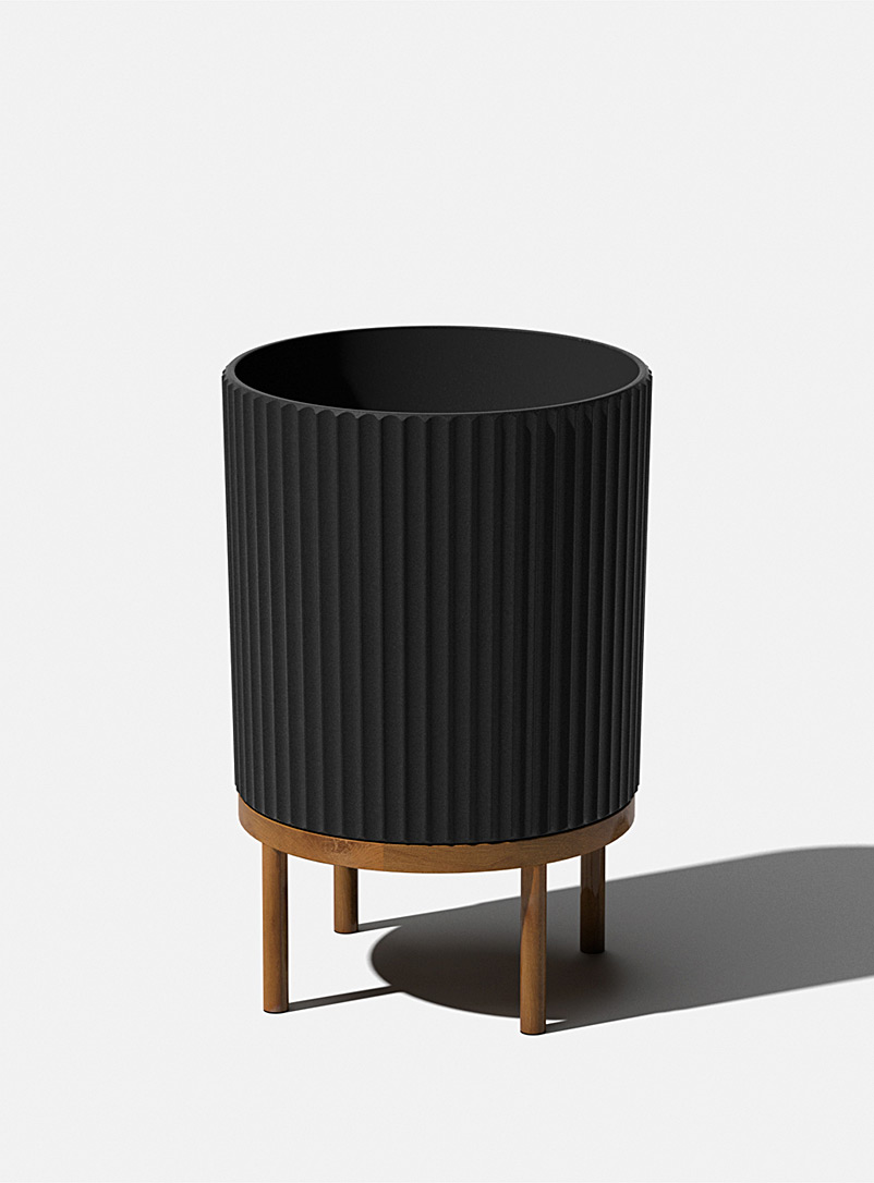 Wooden base grooved planter 14.75 in at the opening product image 2