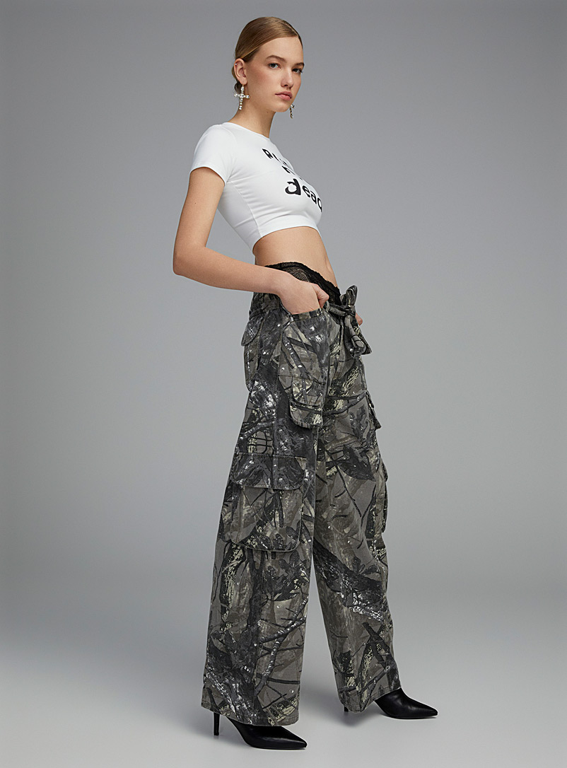 The Kript Khaki Grey camouflage wide-leg pant for women