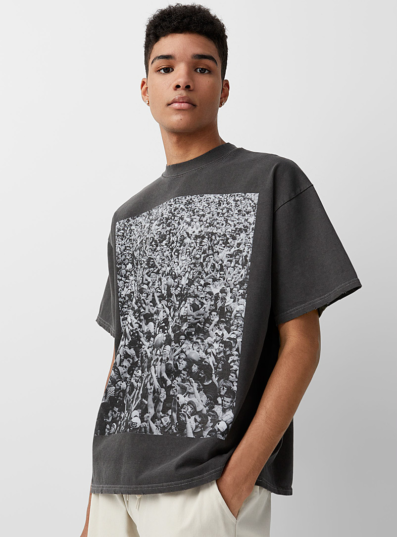 Djab Black Graphic distressed boxy T-shirt for men