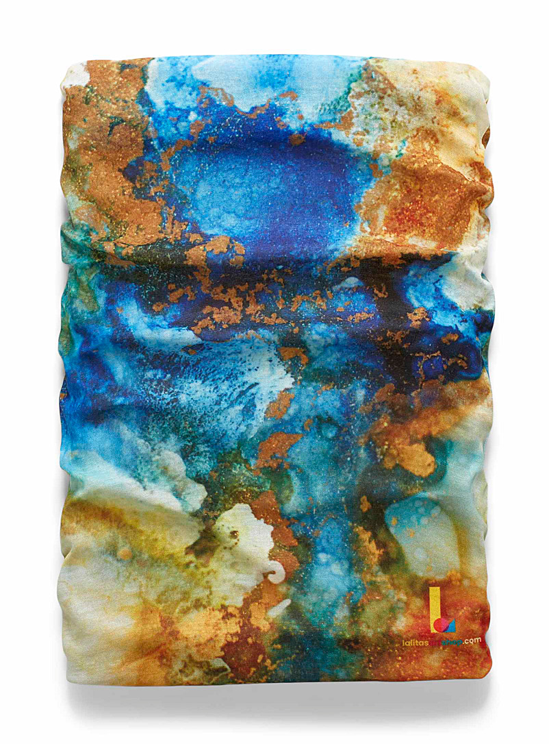 LALITA'S ART SHOP Patterned Blue Ocean marbling microfibre tube scarf for women