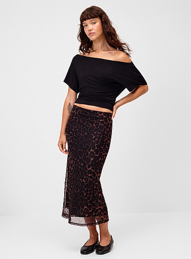Twik: La jupe midi filet &agrave; motif L&eacute;opard pour femme