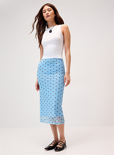 Twik Patterned Blue Patterned mesh midi skirt for women