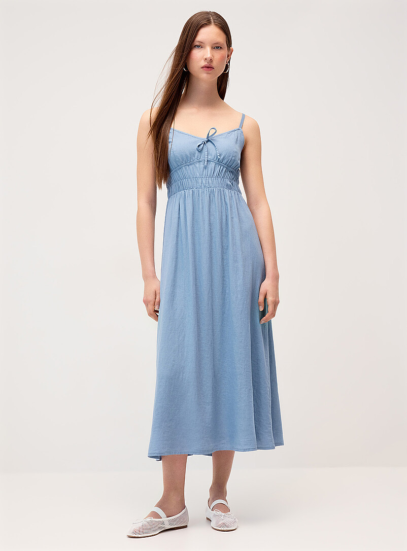 Twik Chocolate/Espresso Smocked bust linen-blend midi dress for women