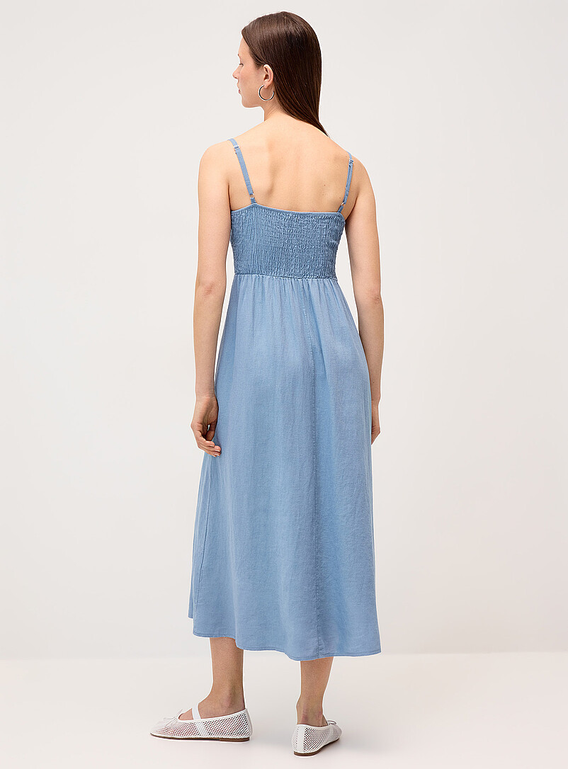 Twik Chocolate/Espresso Smocked bust linen-blend midi dress for women