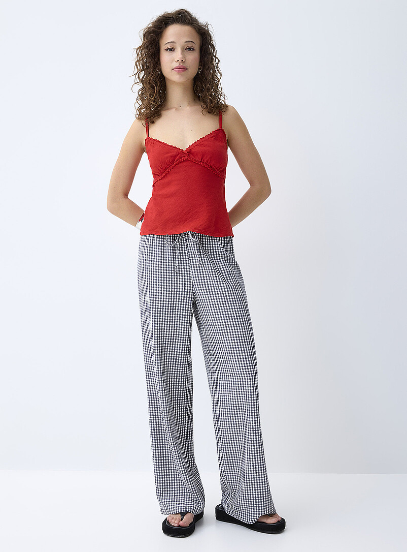 Twik Navy/Midnight Blue Embroidered lace and linen cami for women