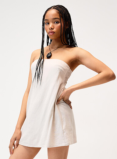 Linen blend tube minidress