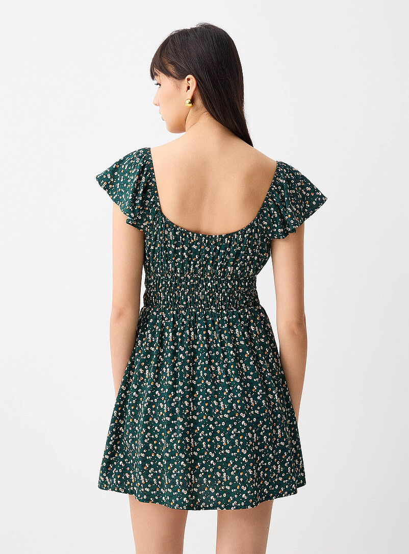 Twik: La robe courte boucles fleurie Vert &agrave; motifs pour femme