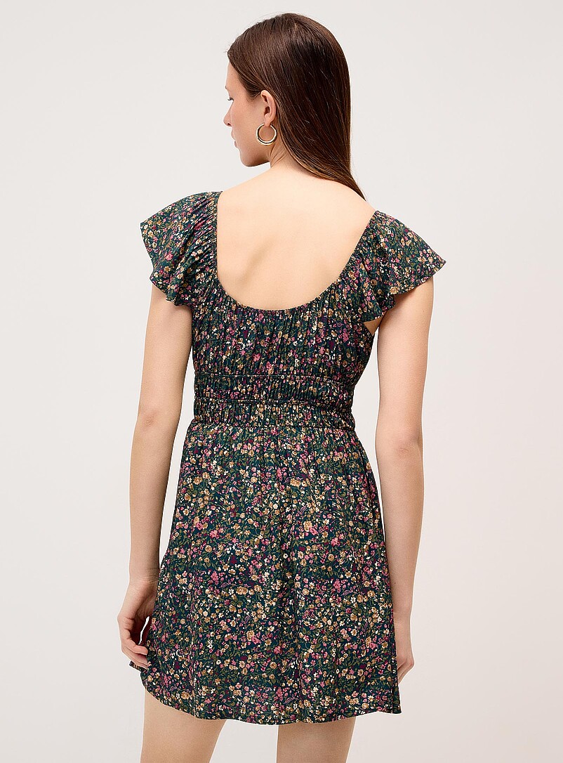 Twik Patterned Green Floral bows short dress for women