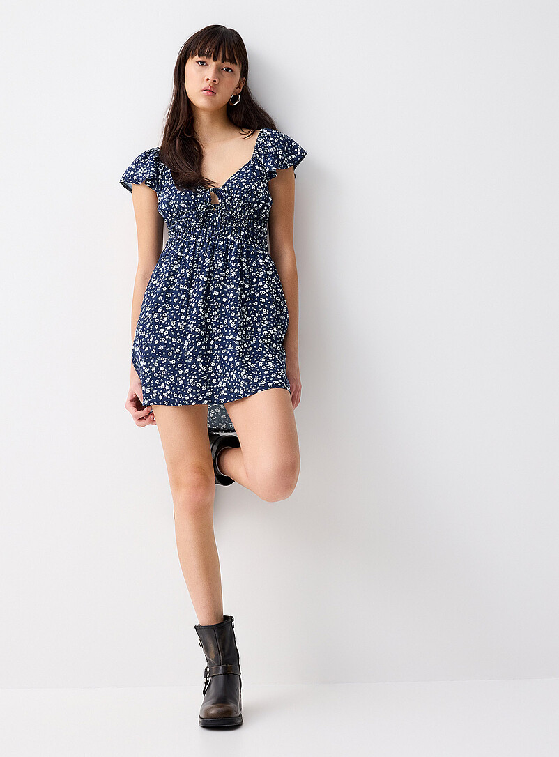 Twik Patterned Green Floral bows short dress for women