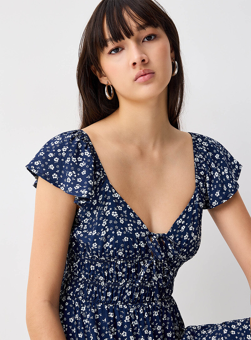 Twik Patterned Green Floral bows short dress for women