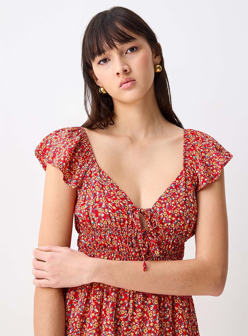 Twik: La robe courte boucles fleurie Vert &agrave; motifs pour femme