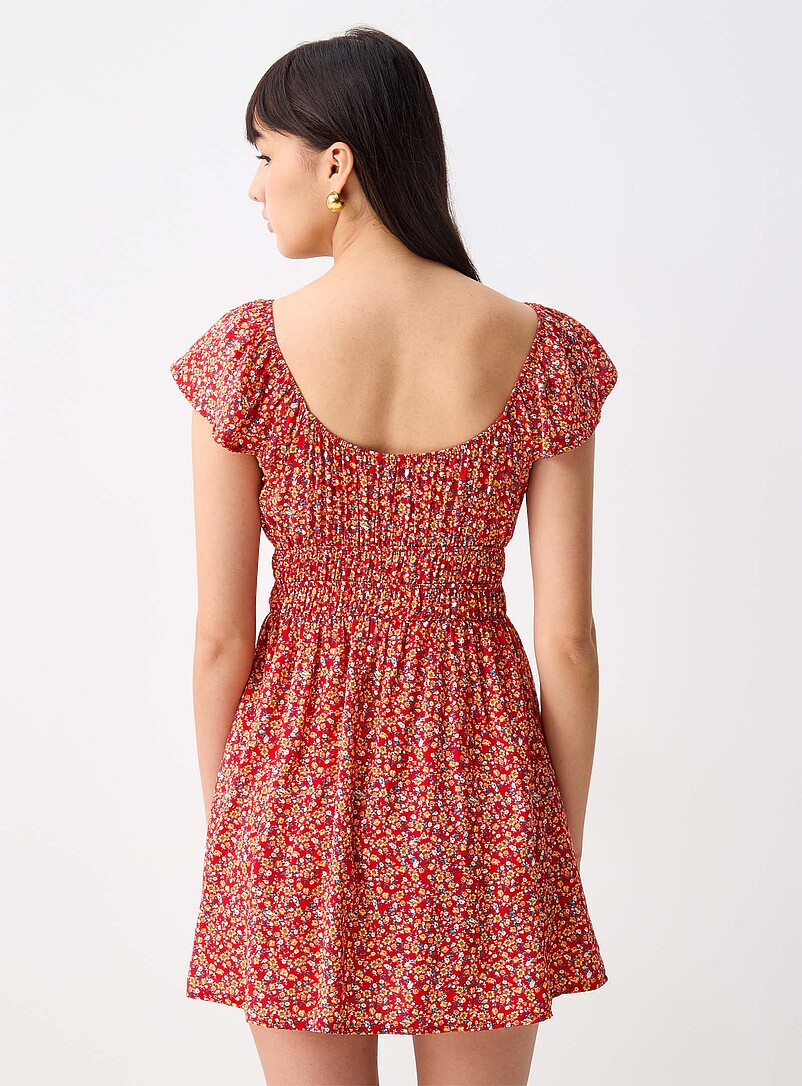 Twik Patterned Green Floral bows short dress for women