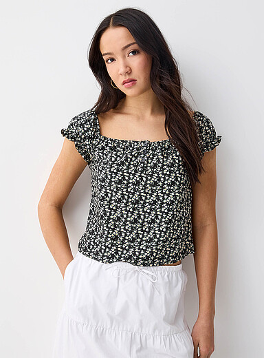 Twik: La blouse fluide minifleurs Noir &agrave; motifs pour femme