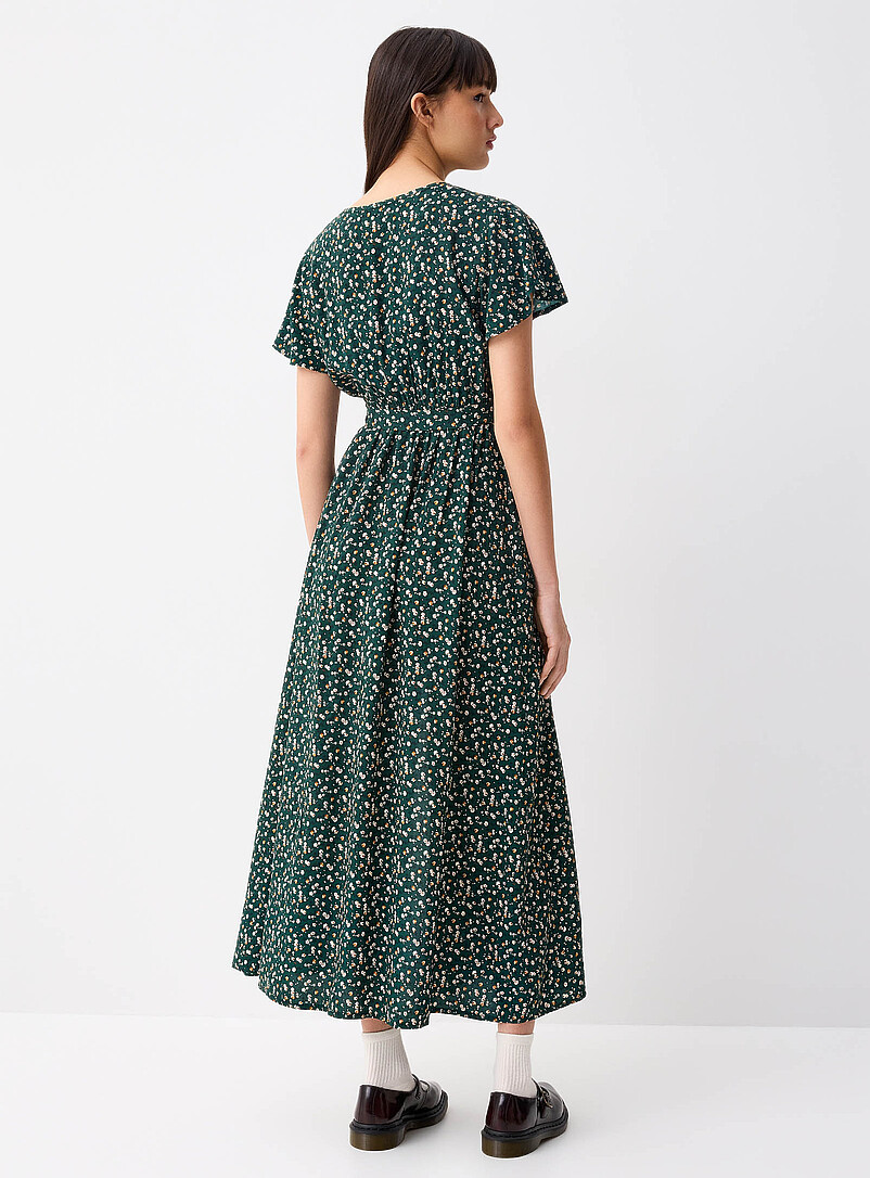 Twik: La robe maxi portefeuille imprim&eacute;e Noir &agrave; motifs pour femme