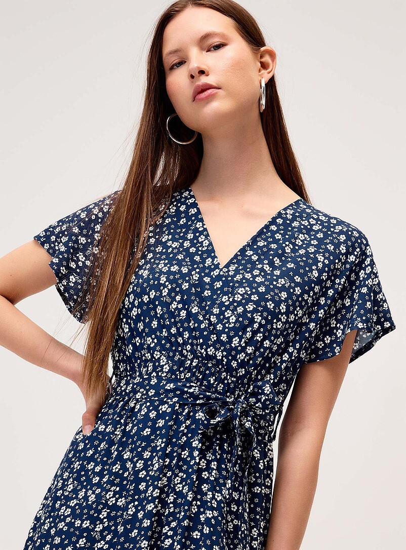 Twik Patterned blue Printed wraparound maxi dress for women