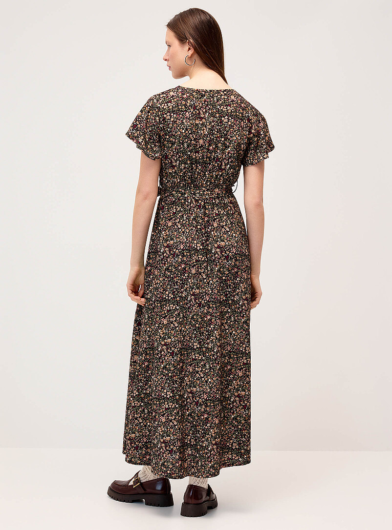 Twik: La robe maxi portefeuille imprim&eacute;e Noir &agrave; motifs pour femme
