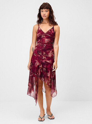 Twik Patterned Red Asymmetrical paisley mesh dress for women