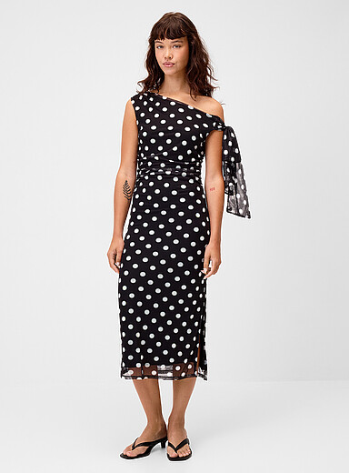 Twik Black Tie-up shoulder mesh dress for women