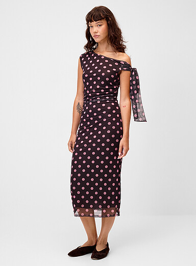 Twik Polka Dot Tie-up shoulder mesh dress for women