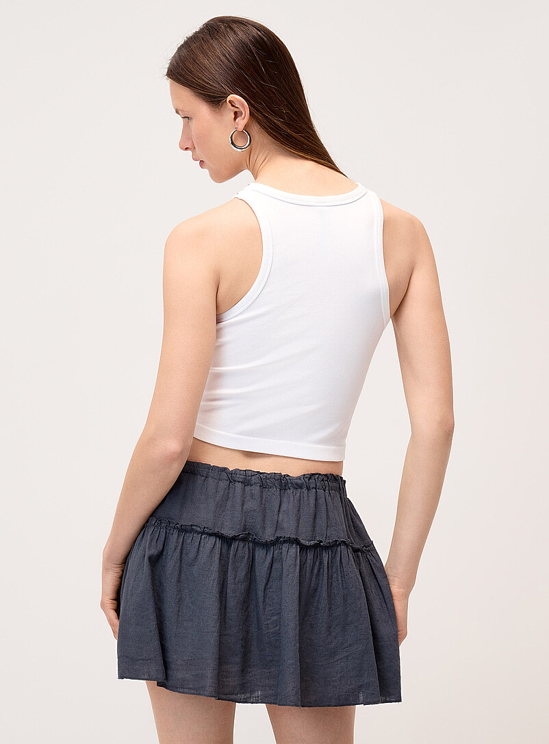 Twik Light yellow Tiered linen blend miniskirt for women