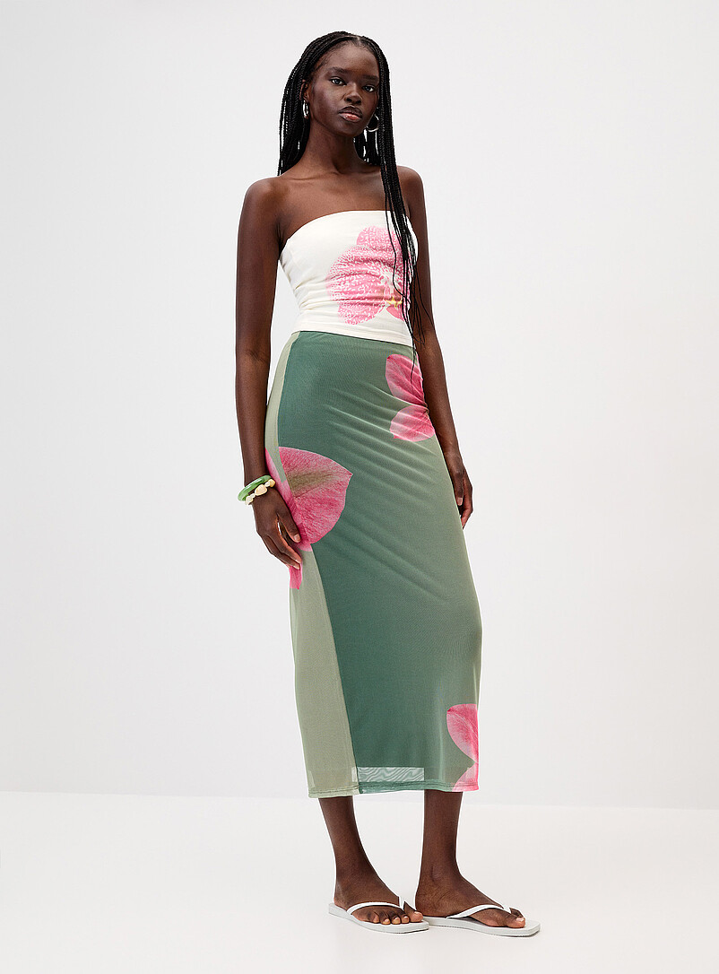 Twik: La jupe maxi filet imprim&eacute; Rouge &agrave; motifs pour femme
