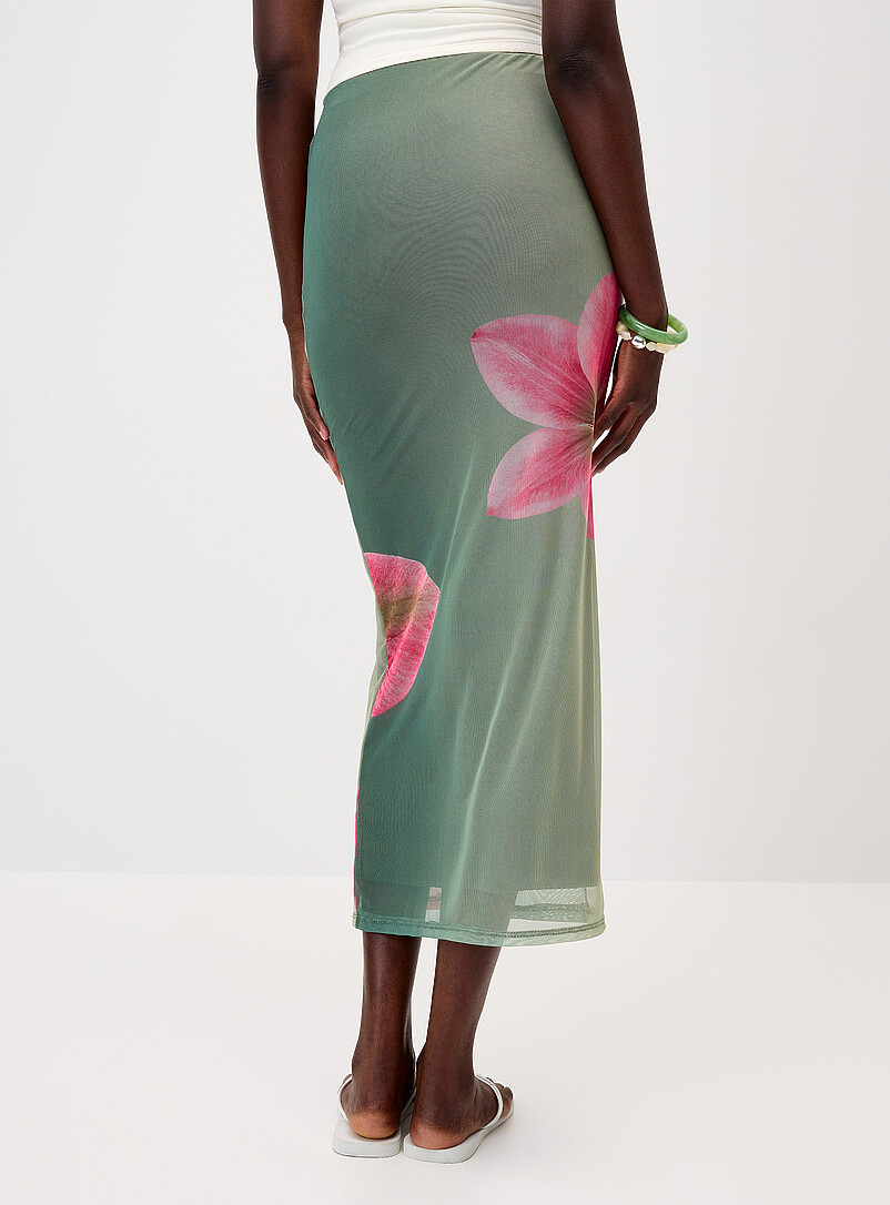 Twik Patterned Red Printed mesh maxi skirt for women
