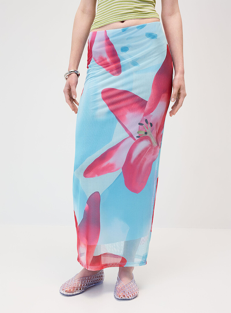Twik: La jupe maxi filet imprim&eacute; Rouge &agrave; motifs pour femme