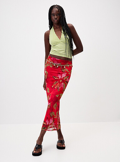 Printed mesh maxi skirt