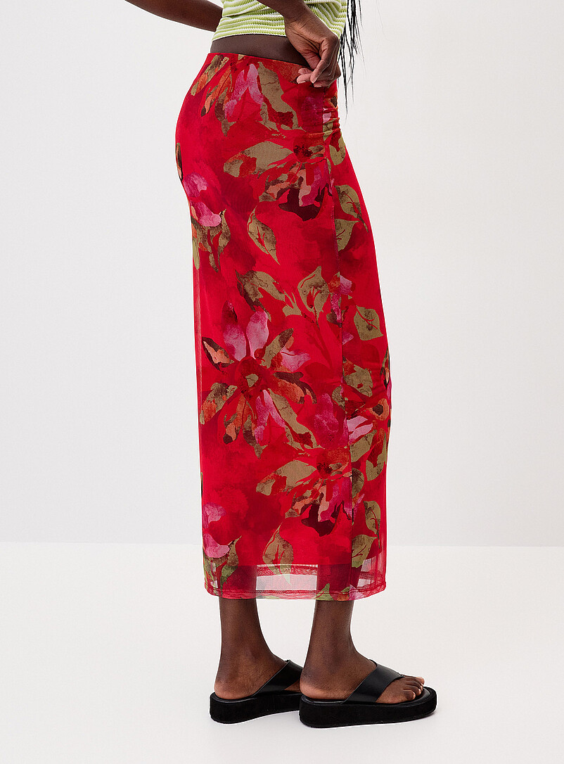 Twik Patterned Red Printed mesh maxi skirt for women