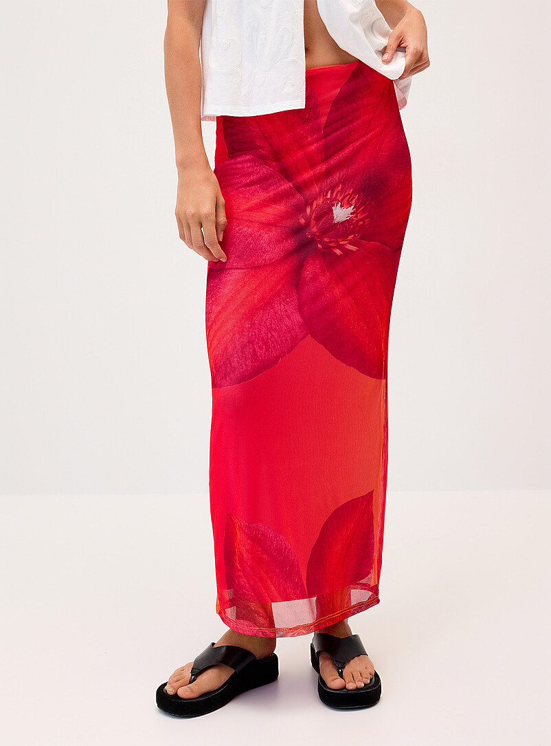 Twik: La jupe maxi filet imprim&eacute; Rouge &agrave; motifs pour femme