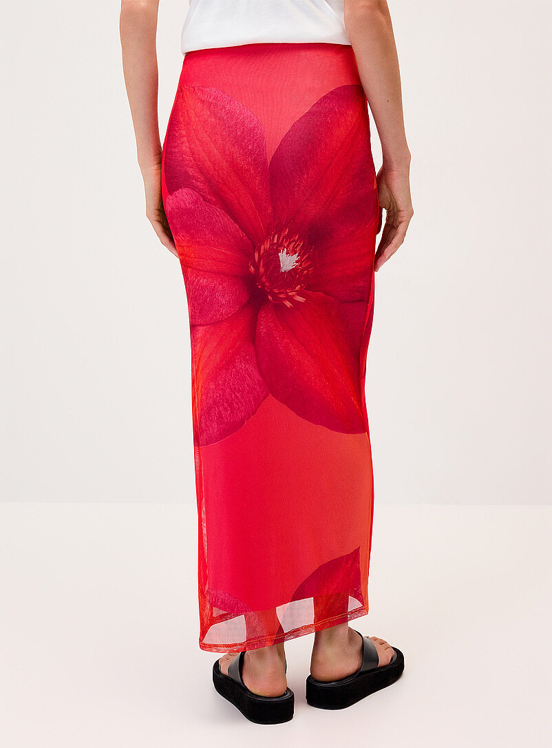 Twik: La jupe maxi filet imprim&eacute; Rouge &agrave; motifs pour femme