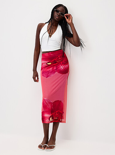 Twik: La jupe maxi filet imprim&eacute; Rose &agrave; motifs  pour femme