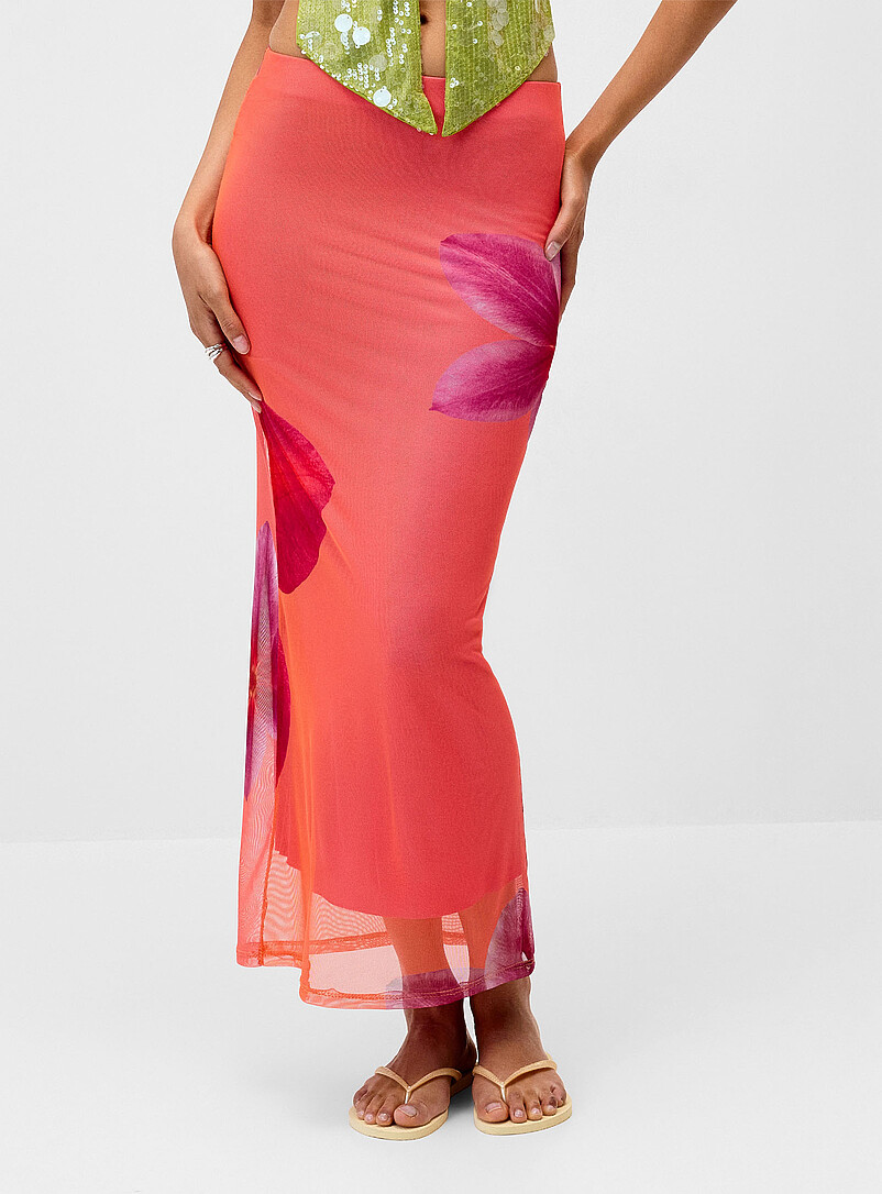 Twik Patterned Red Printed mesh maxi skirt for women