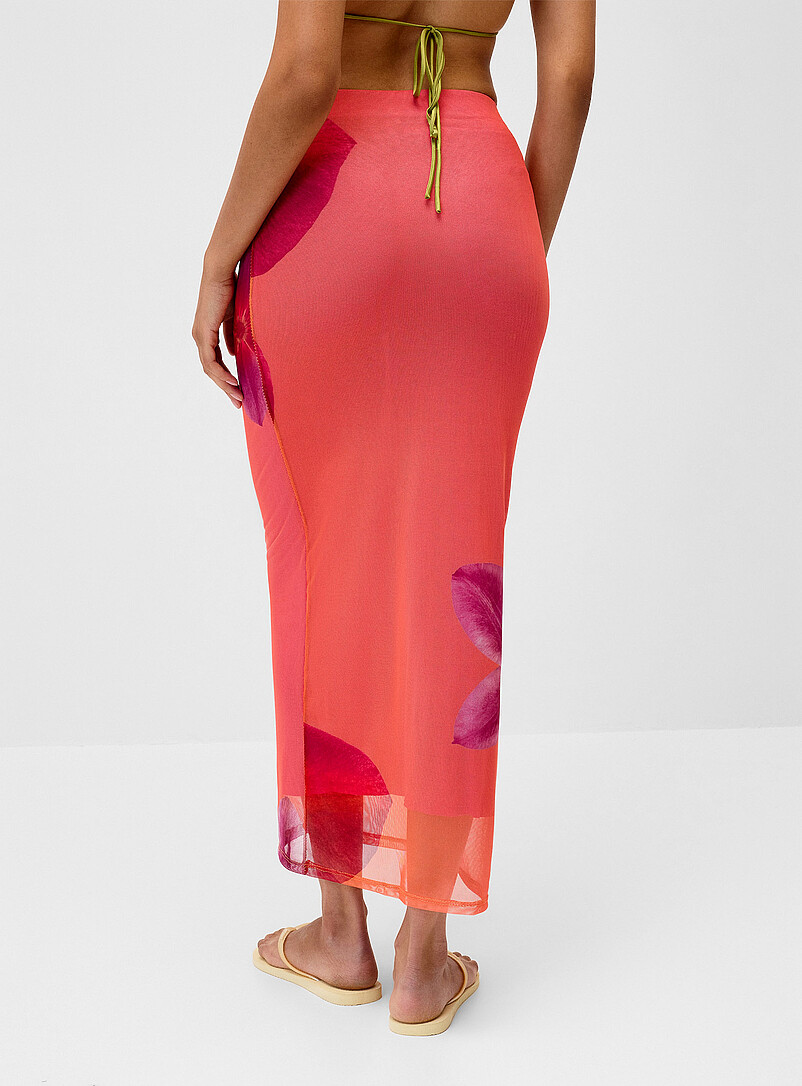 Twik Patterned Red Printed mesh maxi skirt for women