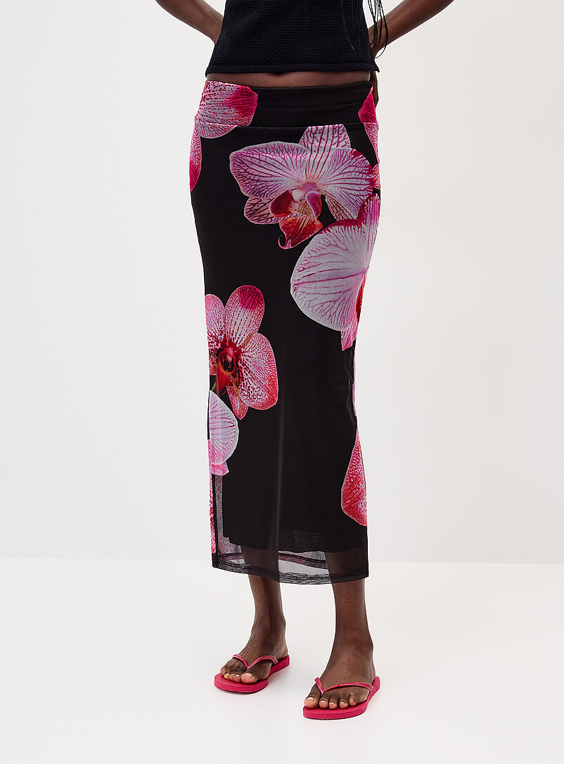Twik: La jupe maxi filet imprim&eacute; Rouge &agrave; motifs pour femme