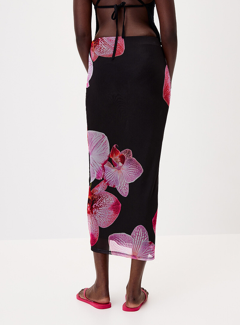 Twik: La jupe maxi filet imprim&eacute; Rouge &agrave; motifs pour femme