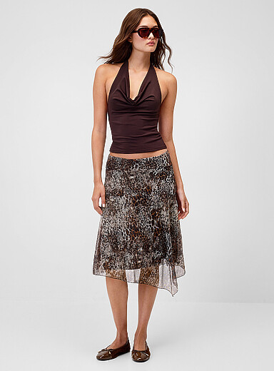 La jupe midi filet asym&eacute;trique