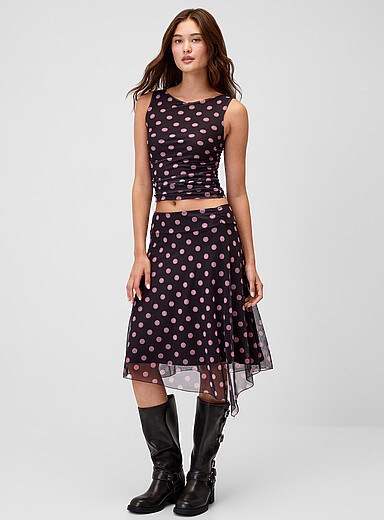 Twik: La jupe midi filet asym&eacute;trique Brun &agrave; motifs pour femme
